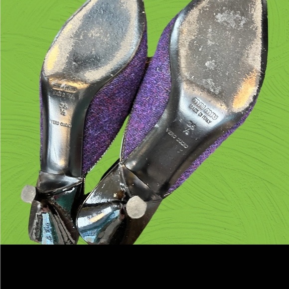 Miu Miu Purple Wool Tweed & Patent Leather Kitten Heel Slides - Size 6.5 - Picture 5 of 7